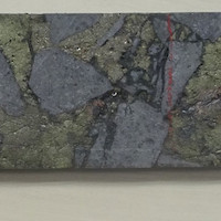Example of strongly mineralized mosaic breccia from Breccia Pipe #1 in primary zone at 105.8m in SDH17-020 with 0.397 g/t Au, 44.7 g/t Ag, and 4.81% Cu over a 1 m sample interval.